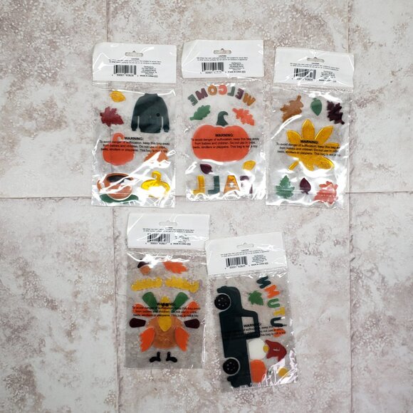 Autumn Decals Fall Gel Perfect Harvest Small Thanksgiving Window Clings 5 Packs - Picture 2 of 12